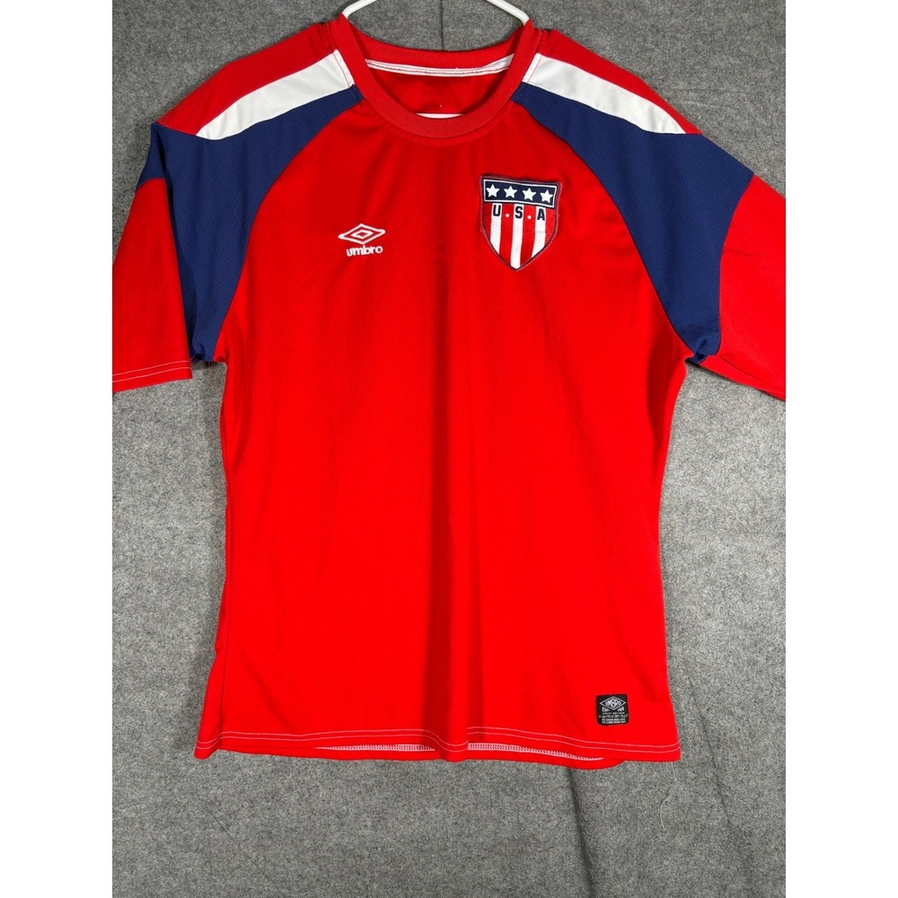 Umbro USA Soccer Jersey Mens Red Blue Short Sleeve Performance Shirt Large